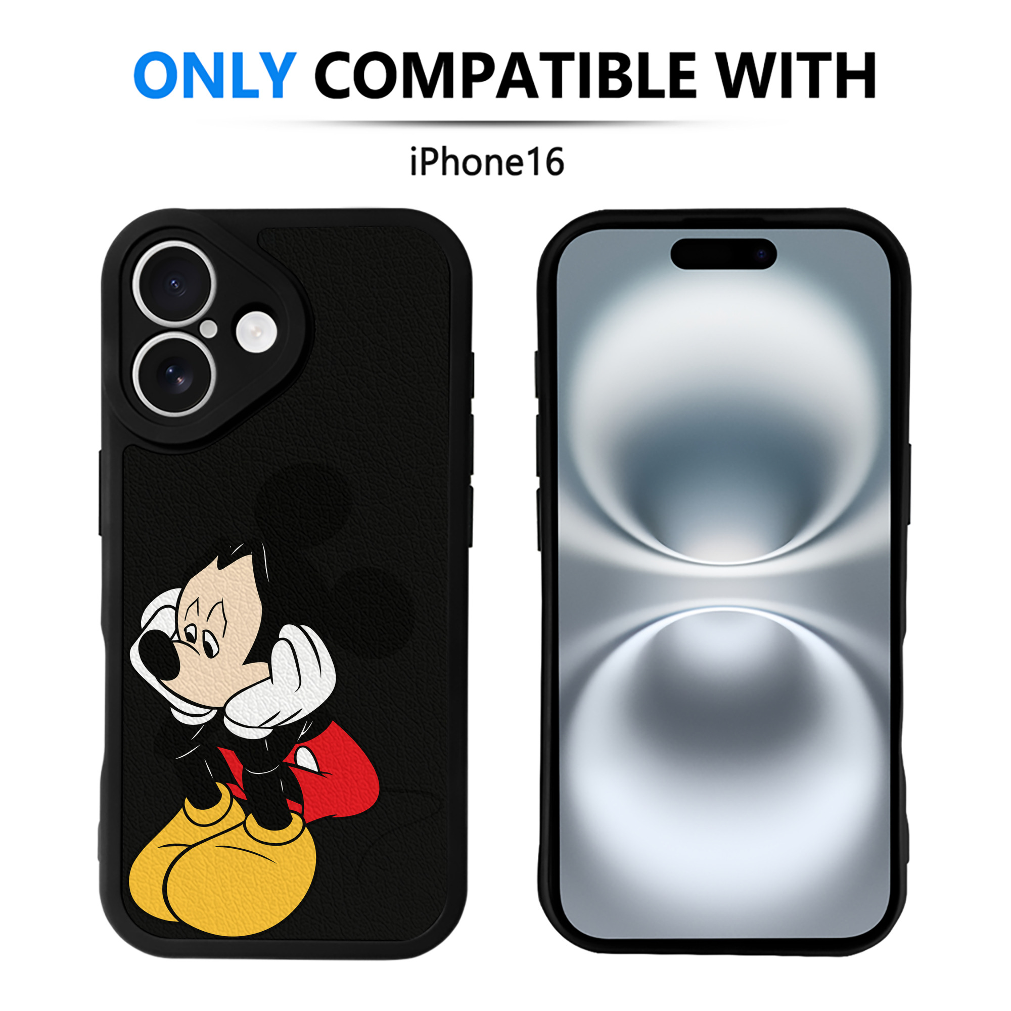 （画像用） ミッキーマウス Mickey Mouse 【iPhone 16シリーズ対応】シリコンスマホケース（レザー調） 材質：シリコン